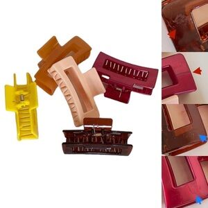 Orange Multicolored Rectangular Medium Size Claw Clip Hair Accessory 5 Pk Bundle